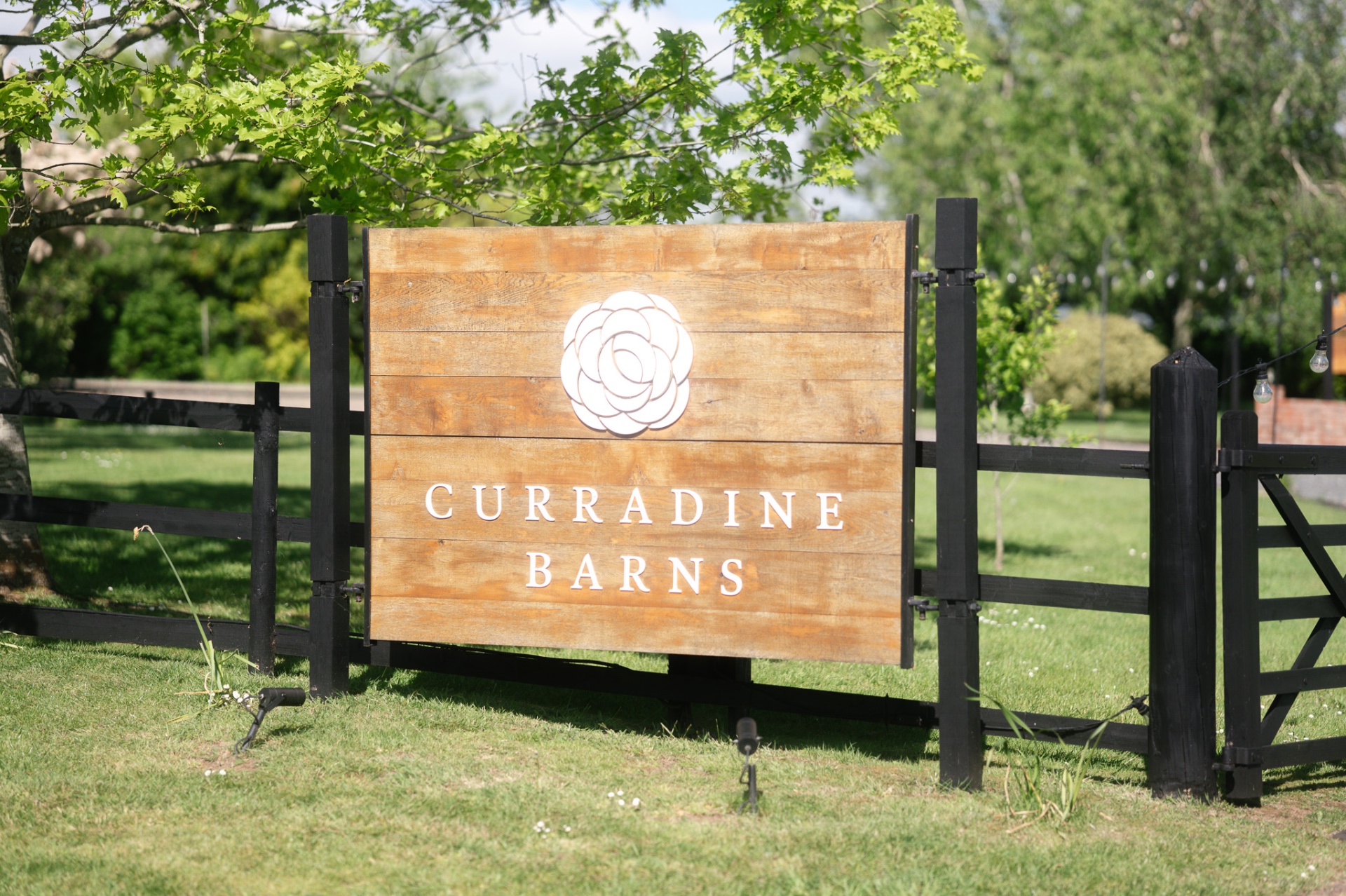 Curradine Barns wedding venue sign in the Worcestershire countryside, wedding photography Worcestershire & Midlands